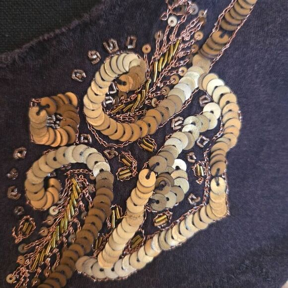 Yoana Baraschi Womens Sleeveless Sequin Detailed Split Neck Tank Top Black Small - Picture 6 of 12